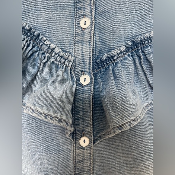 Anthropologie Pilcro Ruffle Button Up Chambray Shirt - Blue - Size XS - Cotton - Picture 7 of 9